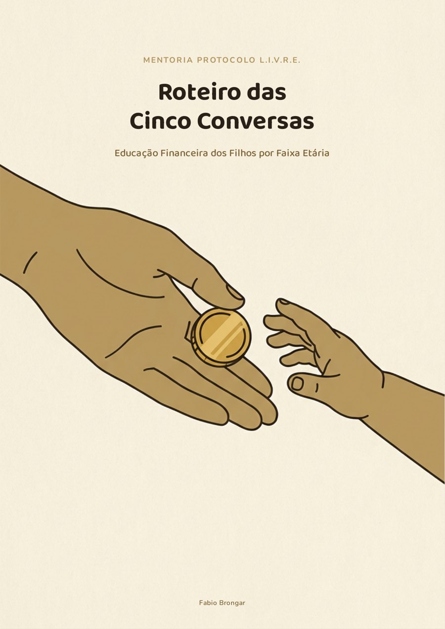 Capa do Roteiro das Cinco Conversas: a mão de um adulto entregando uma moeda à mão de uma criança.